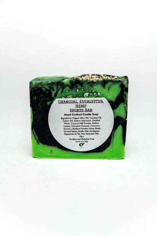 Charcoal, Eucalyptus, Hemp Sports Soap Bar